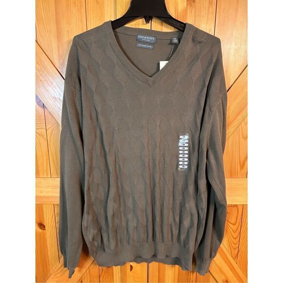 Lyle And Scott Scotland Mens V-Neck Moss Green Shetland Isle Sweater XXL Nwt (41 - Picture 1 of 5